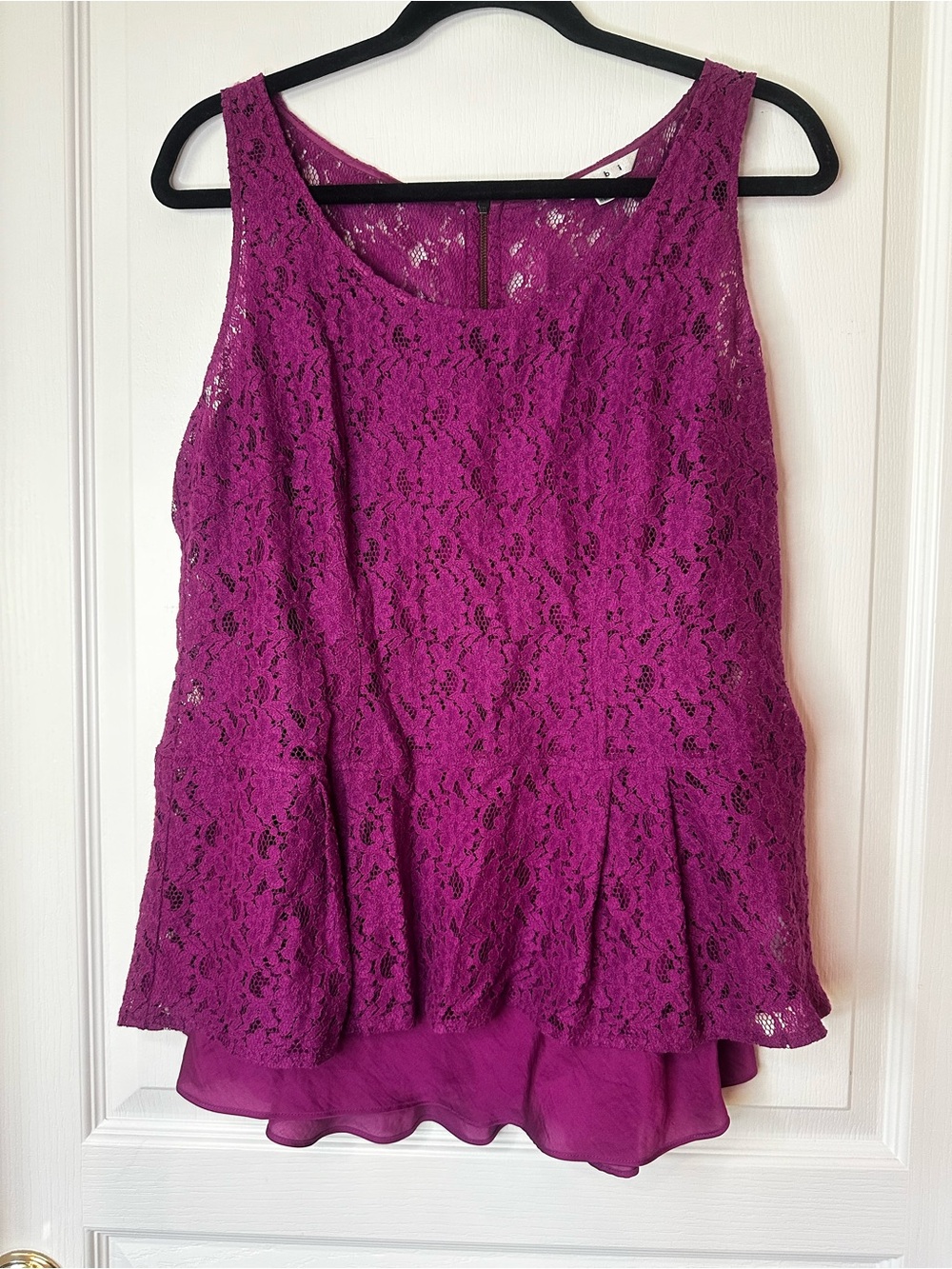 CAbi Lace Peplum top and Camisole in Magenta